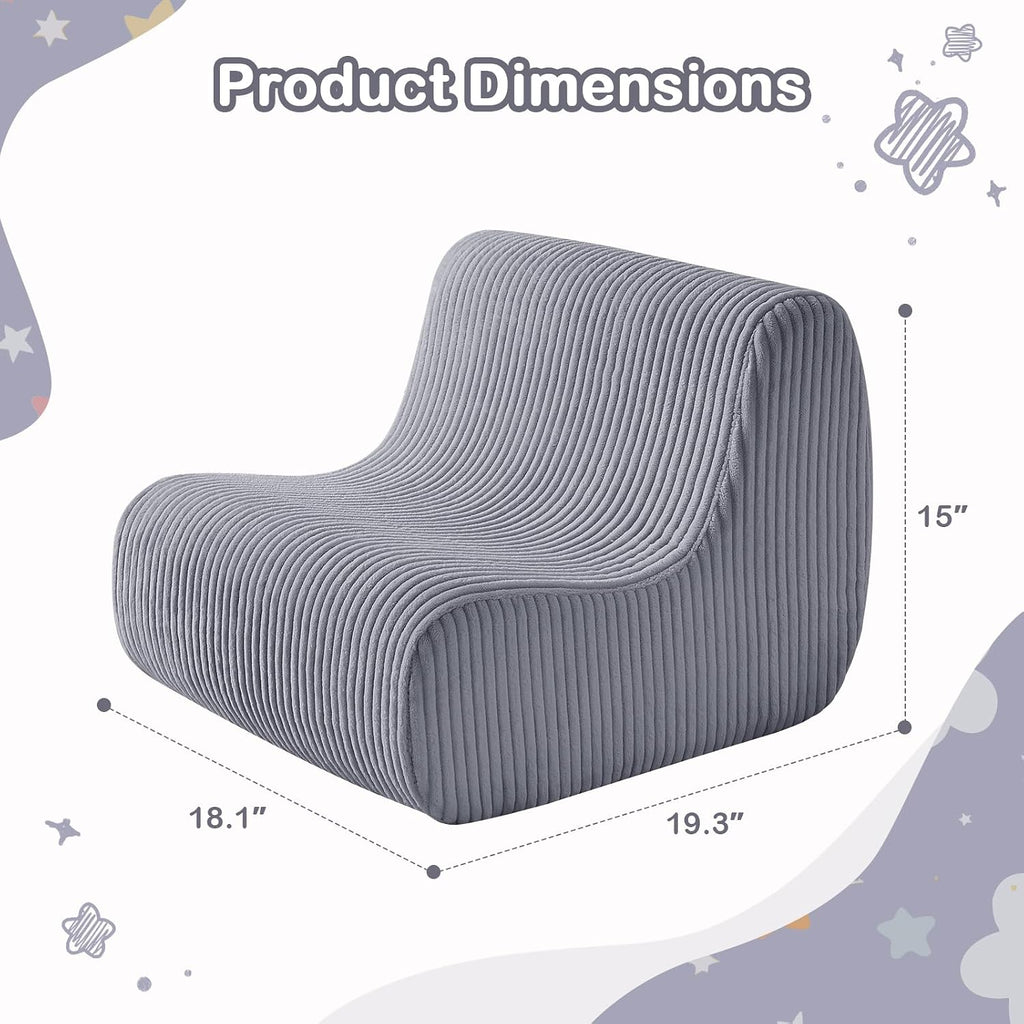 DAICO Toddler Bean Bag Chair Grey Kids Reading Sofa Couch 1-3 Years Old | Toddler Plush Lounge chair with Handle for Playroom & Bedroom, Toddler Foam Couch with Washable Cover for Boys and Girls