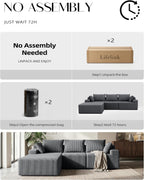 Lifelink 108" Boneless Couch L-Shaped Modular Sectional: Couches for Living Room - Cloud Sofa with Deep Seat High Back - Oversized Left Facing Chaise - No Assembly Required - Grey