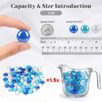FUTUREPLUSX 1 pounds, Flat Glass Marbles, Blue Mixed Gemstone Vase Fillers Beads Decorative Glass Pebbles Floral Fish Tank Rocks for Vases Table Scatter Aquarium Decor