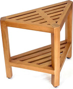 Asta Bora Solid Teak Indoor Outdoor Shower/Bath/Spa Corner Stool with Shelf, Fully Assembled, SpaTeak Collection, TB-009
