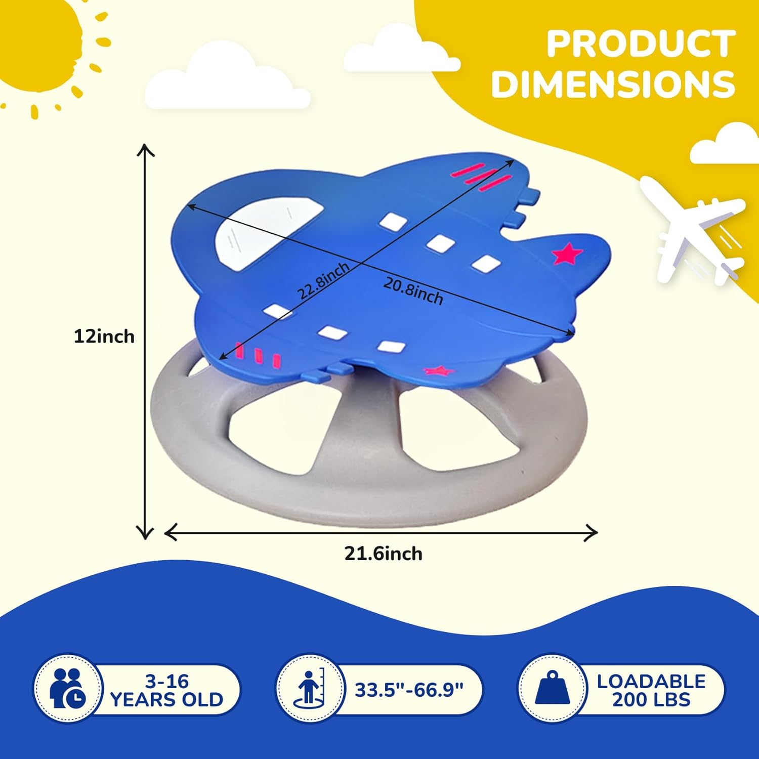 BABAMU Swivel Sensory Spinning Chair,Sensory Activity Toy for Kids,Carousel Spin Sensory Chair Metal Base Non-Slip Rocking Chair Wobble Stool (Deep Blue)