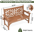 Outdoor Bench with Cup Holders, HDPE 2-Person All-Weather Patio Bench, 660 lbs Capacity, Fade & Rot Resistant for Porch Backyard Park, Brown