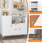 Modern White Sideboard Buffet Cabinet - 40" Wooden Storage, 2 Drawers, 2 Doors, Multi-Functional, Living Room Stand