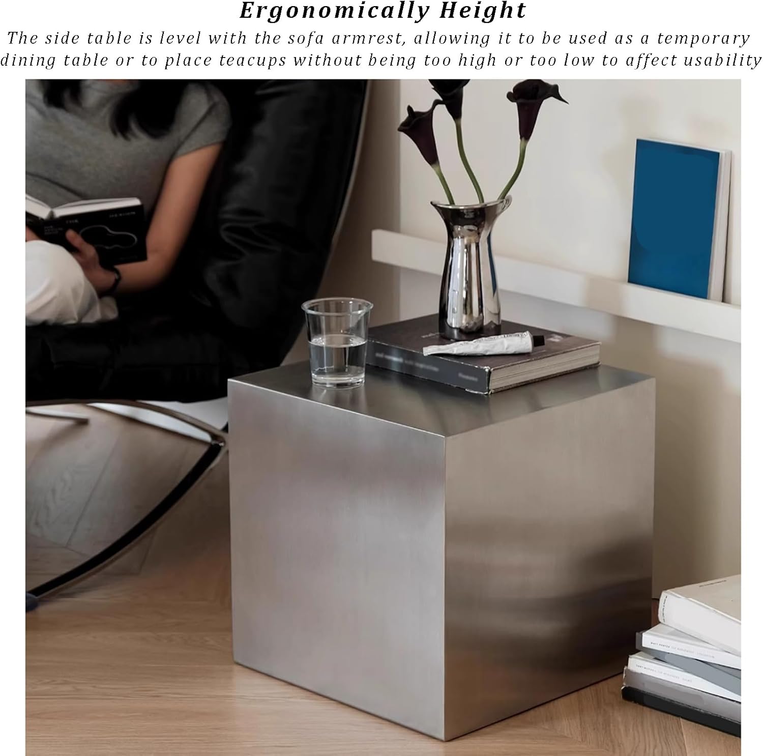 Metal Square Sofa Side Table, Cube End Table Small Coffee Table Industrial Bedside Table Multi-Functional Corner Table for Living Room, Bedroom, Office