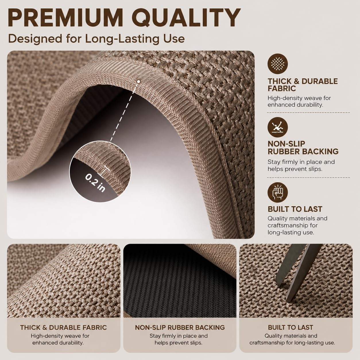 Super Absorbent Bath Runner Mat, Non-Slip Bathroom Rug, Long Narrow Floor Carpet for Shower, Machine Washable (Taupe, 12''X47'')