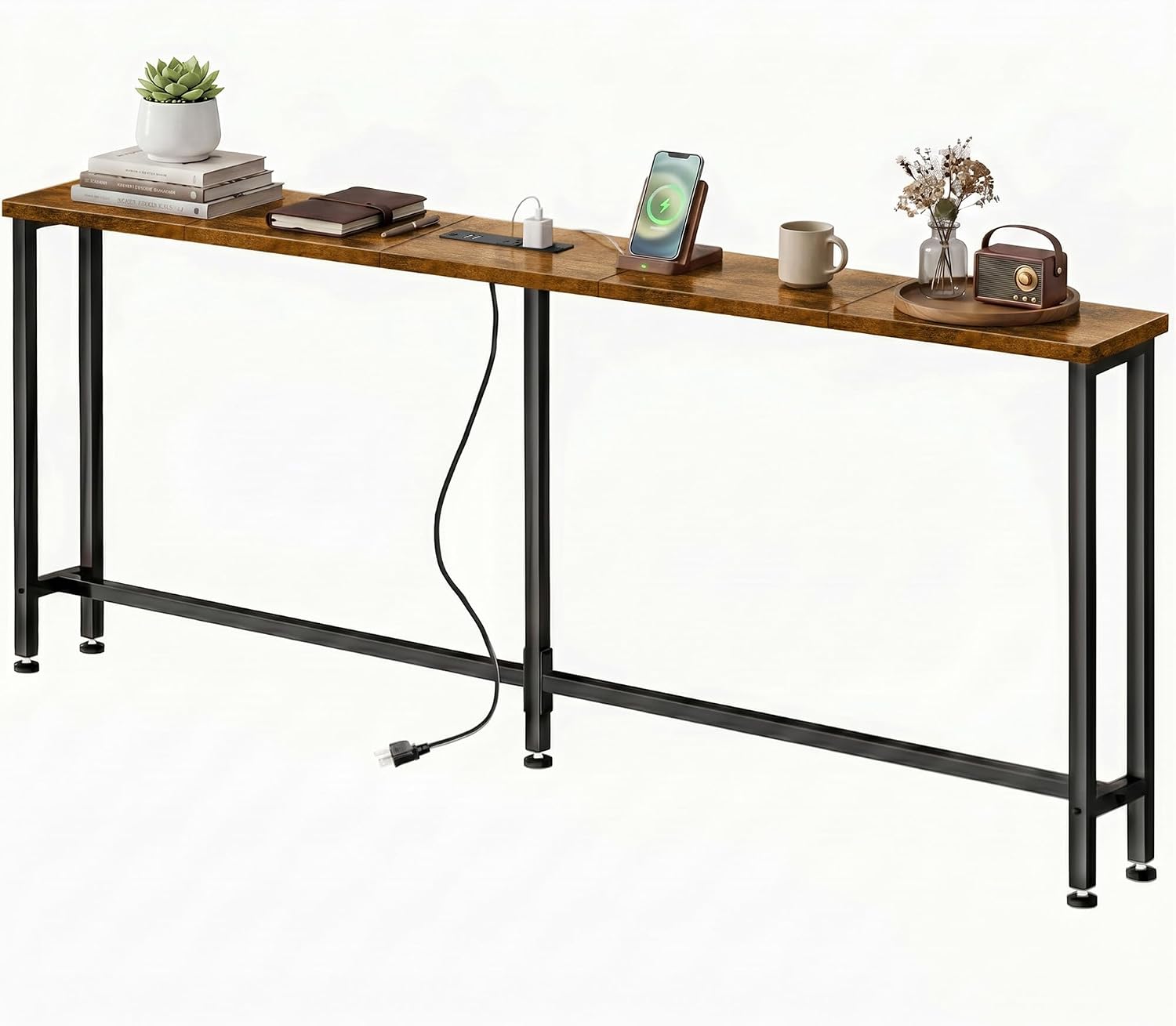 78" Narrow Sofa Table with Outlet (2 AC Outlets & 2 USB Ports), Behind Couch Table with Charging Station, Long Skinny Console Table for Living Room, Entryway and Hallway (Rustic Brown)