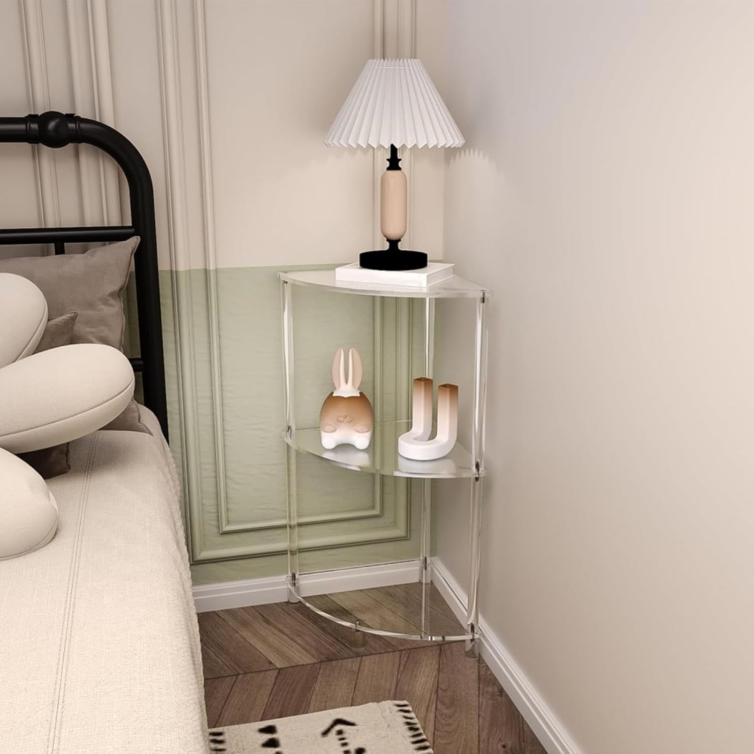 Corner Shelf, 3 Tier Acrylic Corner Side Table, 25.6 inch Standing Triangle End Table, Modern Home Display and Storage Shelf, Small Bedside Tables for Bedroom, Living Room,