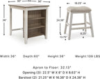 Signature Design by Ashley Skempton 3 Piece Counter Height Dining Table and Bar Stools Set, Built-in Storage, Wood, Acacia Veneer and Engineered Wood, Small Kitchen Table, White/Light Brown