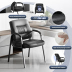 Modern Conference Room Chairs with Arms, PU Leather Padded Guest Chair with Welded Steel Frame, Ergonomic Office Reception Chair, 300LBS, Waterproof & Easy to Clean,Black,Set of 4