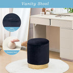 Velvet Storage Ottoman Multipurpose Footrest Stool with Metal Base Modern Round Vanity Stool Chair Ottoman Foot Stools Support 300 lbs Padded Seat for Living Room (Dark)