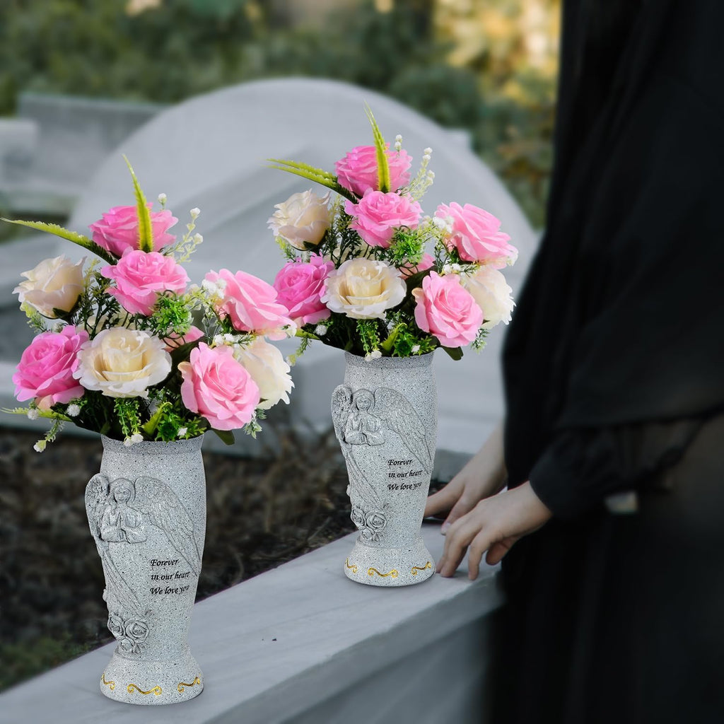 Cemetery Vase, Memorial Grave Vase with Ground Spikes, Angel Vases for Artificial Flowers, Grave Flowers Holder for Cemetery Headstone (1Piece)