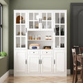 AIEGLE Large Kitchen Pantry Storage Cabinet, Microwave Hutch, Freestanding Cupboard with Glass Doors & Drawers, Utility Cabinet, White, 63"W x 15.7"D x 78.7"H, X-Large
