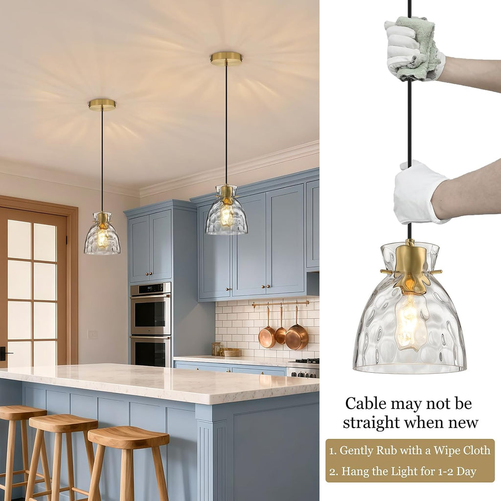 5.9" Mini Black Gold Pendant Lights Kitchen Island 2 Pack, Small Brushed Brass Hammered Glass Pendant Light Fixtures, Modern Hanging Lights Kitchen Pendant Lighting over Sink Bathroom Dining Room