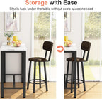 AWQM 3 Piece Bar Table Set of 2,39.3" Pub Bar Table and Chairs Set,Faux Marble Bar Height Table with 2 Backrest Stools,Small Dining Table for 2,Kitchen Table Set for Small Space,White & Brown