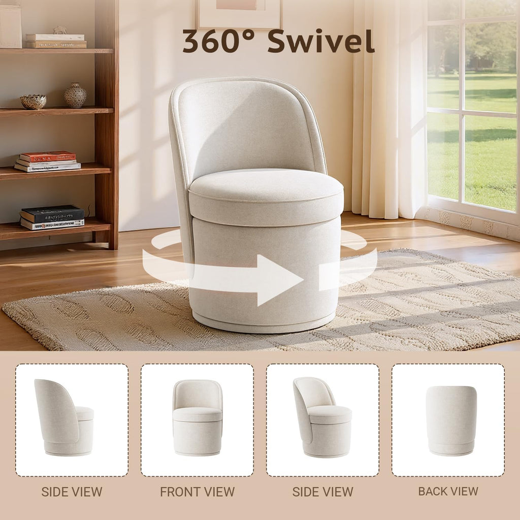 MALOL Swivel Accent Chair, 360° Swivel Chair with Hidden Storage, Modern Small Barrel Swivel Armchair for Living Room/Bedroom, Beige