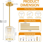 Gold Pendant Light, Modern Crystal Pendant Lights Kitchen Island, Kitchen Island Lighting with Adjustable Height, UL Certified Island Lights for Kitchen Dining Room Bedroom Hallway 3 Pack