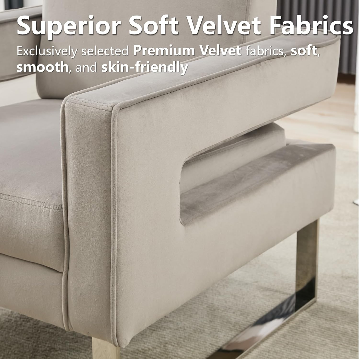 Velvet Accent Chairs Set of 2, Modern Armchair, Grey | Stainless Steel Base, Soft Velvet Upholstery, Thick Padded Seat, 350 LBS Weight Capacity, For Living Room and Home Office