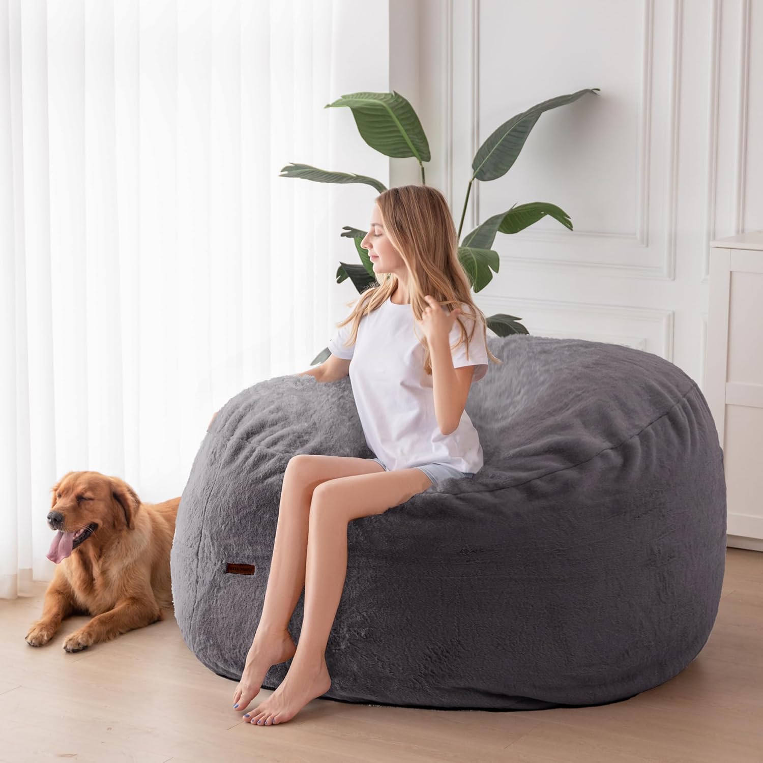 MAXYOYO Giant Bean Bag Chair Bed for Adults, Convertible Beanbag Folds from Lazy Chair to Floor Couch Bed, Large Floor Sofa Couch, Big Sofa Bed, High-Density Foam Filling, Machine Washable
