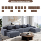 L-Shaped Boneless Modular Sectional Sofa, Boneless Sectional Couch, Oversized 3-Seater Cloud Couch with Deep Seat and Movable Ottoman for Living Room, Apartment (Gray, 3 Seater with 2 Ottoman)