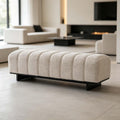 Channel Tufted Fabric Bench Strong Black Base Support Bedroom Living Room Entryway Seating