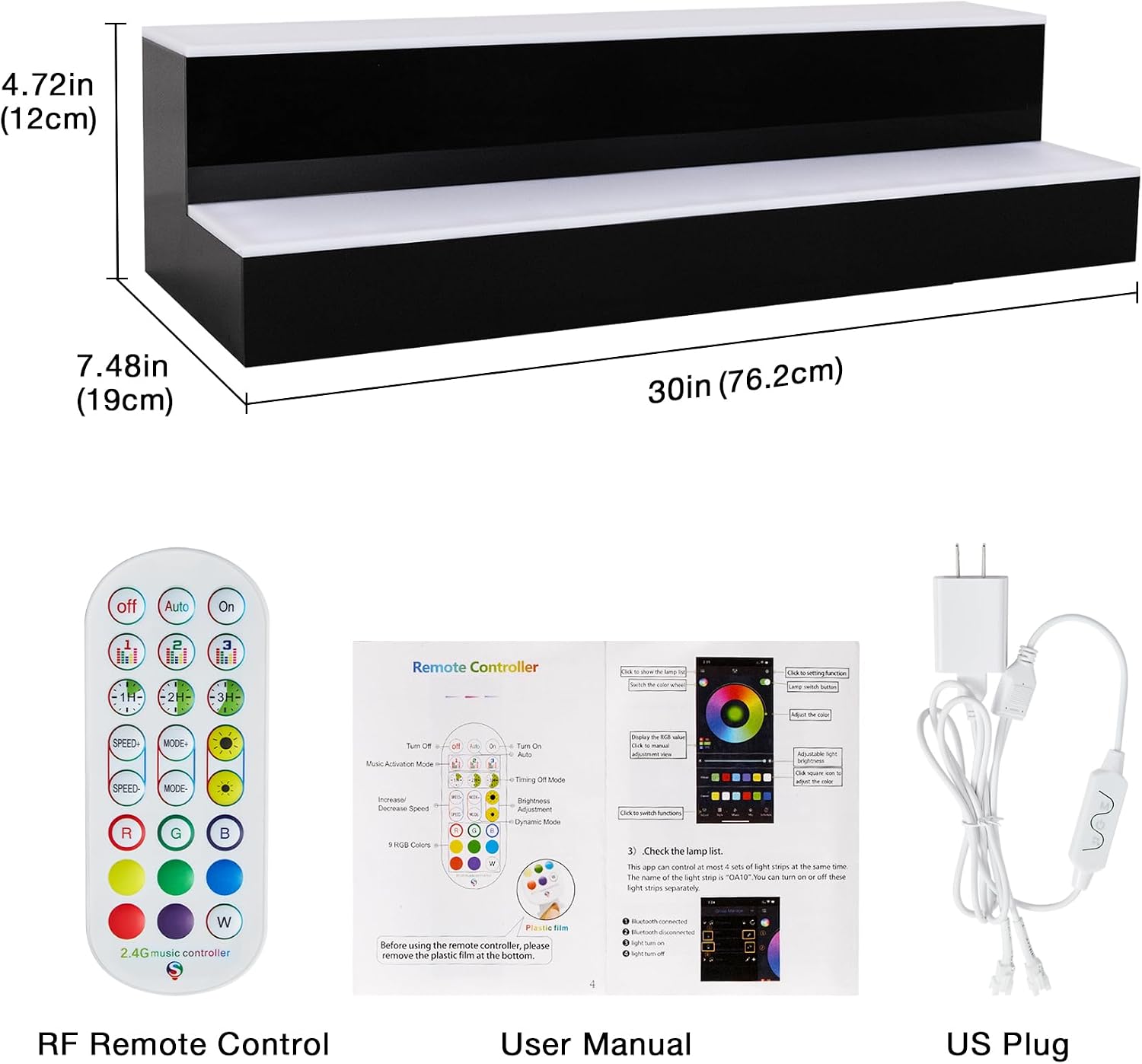 LED Lighted Liquor Bottle Display Shelf, 2 Tiers 30 Inch Bar Bottle Display Shelf with Remote and App Control for Home Bar Party Whiskey Wine Coffee Syrup Water Bottles Display