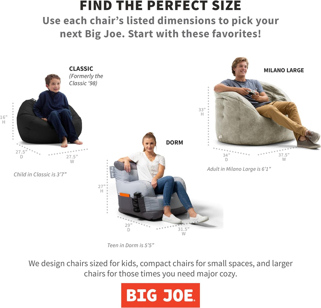 Big Joe Classic Bean Bag Chair for Kids Bedroom and Reading Nook, Easy-Clean Sapphire, Durable Nylon Polyester Blend, 2 feet Refillable