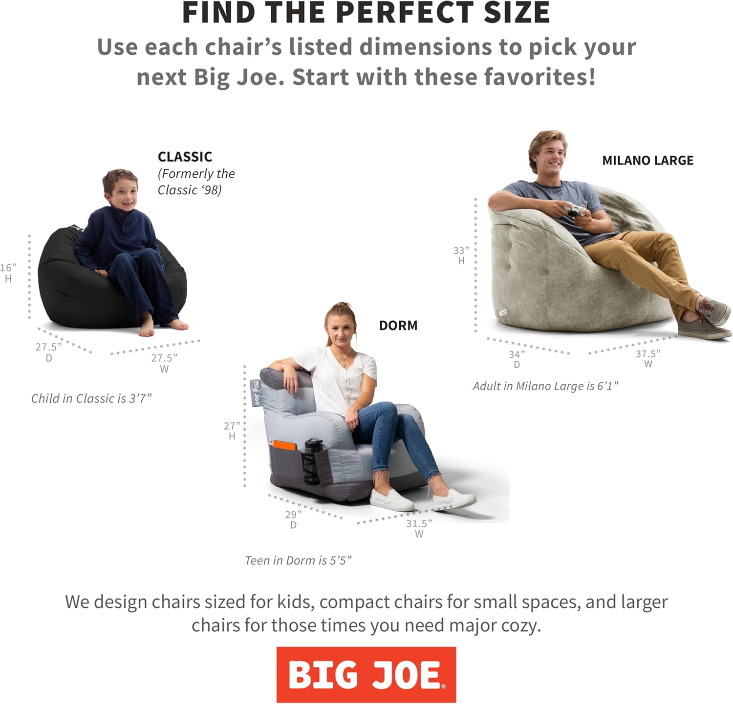 Big Joe Classic Bean Bag Chair for Kids Bedroom and Reading Nook, Easy-Clean Sapphire, Durable Nylon Polyester Blend, 2 feet Refillable