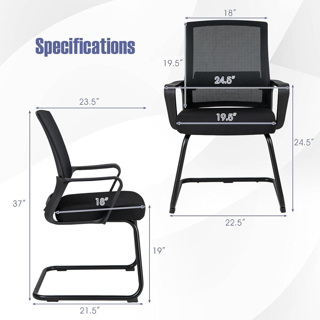 Giantex Office Guest Chair Set of 2, Guest Conference Chair w/Lumbar Support Ergonomic Backrest, Metal Frame Sled Base Mesh Executive Chair, Desk Chair for Reception Conference Room, Waiting Room