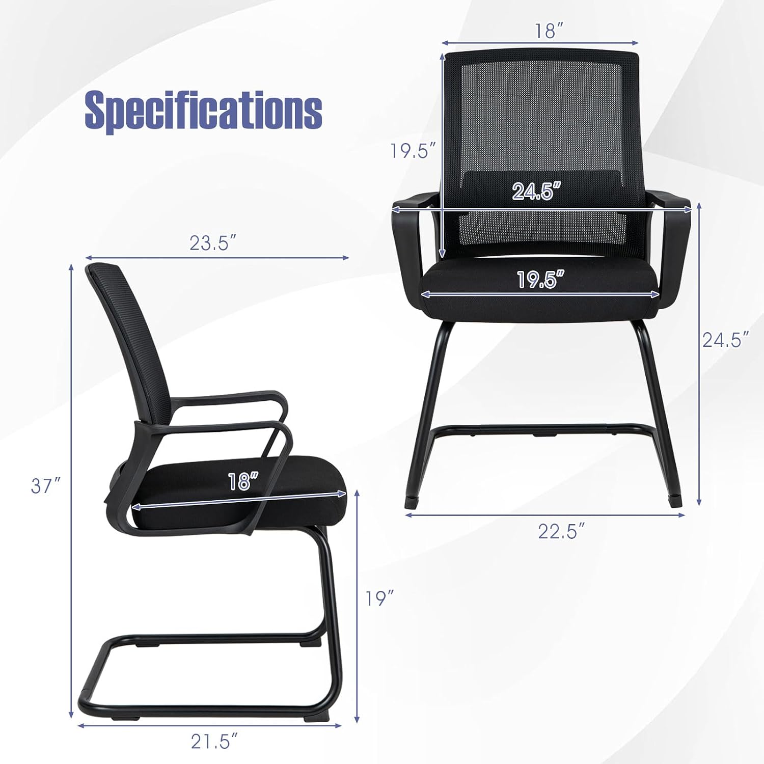 Giantex Office Guest Chair Set of 2, Guest Conference Chair w/Lumbar Support Ergonomic Backrest, Metal Frame Sled Base Mesh Executive Chair, Desk Chair for Reception Conference Room, Waiting Room