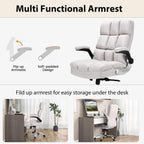 POWERSTONE Ergonomic Office Chair Big and Tall High-Back Executive Computer Desk Chair Upholstered Comfortable Home Office Chair with Flip-up Arms 400 LBS, Beige