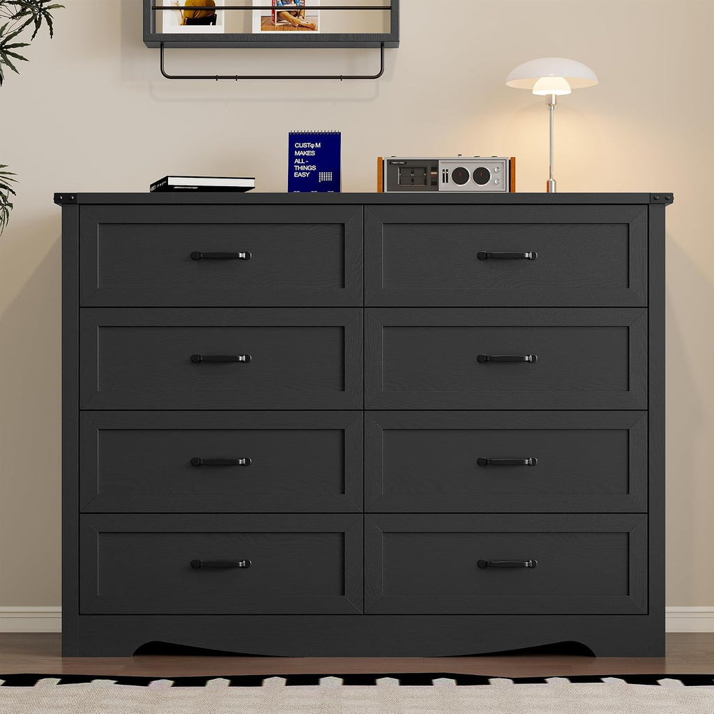 BORNOON 8-Drawer Dresser for Bedroom, Modern Wooden Chest of Drawers with Metal Handles, Anti-Tipping Design, Sturdy and Stable Storage Organizer for Living Room, Entryway, Home Office
