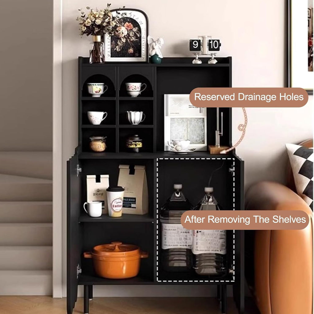 Kitchen Pantry Cabinet with Adjustable Shelves, Freestanding Kitchen Cupboard, Tall Storage Cabinet, Farmhouse Coffee Cabinet, for Bedroom, Dining Room, Office(Black,130x100cm/51.2x39.4in)