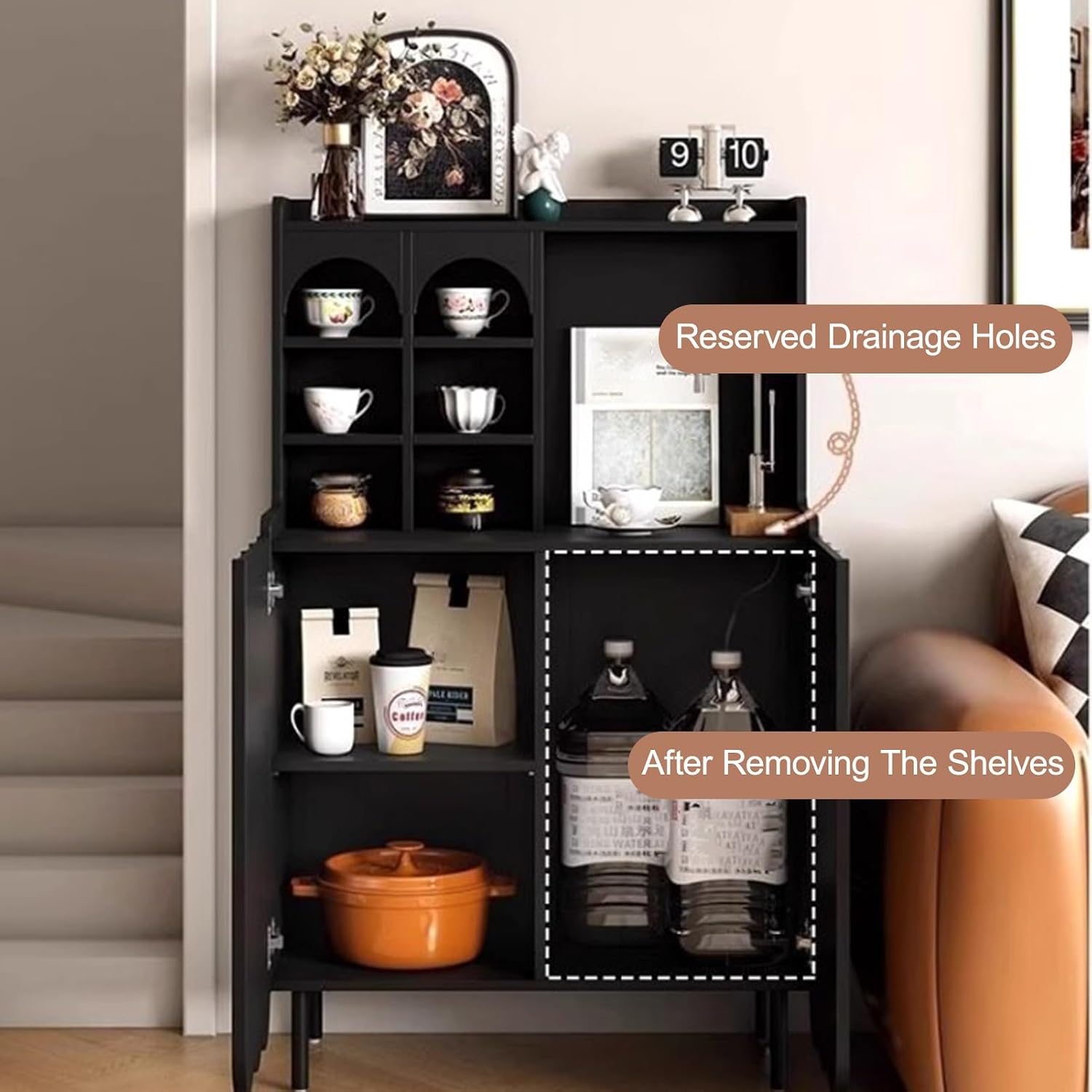 Kitchen Pantry Cabinet with Adjustable Shelves, Freestanding Kitchen Cupboard, Tall Storage Cabinet, Farmhouse Coffee Cabinet, for Bedroom, Dining Room, Office(Black,130x100cm/51.2x39.4in)
