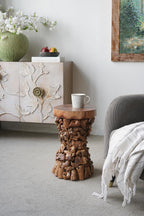 WILLIAMSPACE 11.8" Solid Wood Side Table with Organic Tree Root Base, Modern Mulberry and Paulownia Wood Accent Table End Table, Tree Stump Garden Stool, No Assembly, 18.9" H, Brown