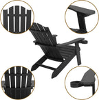 Melucivi Adirondack Chair Weather Resistant with Cup Holder, Fire Pit Chair Patio Outdoor Garden Resin Adirondack Chair for Adult, Black