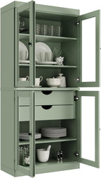 Palace Imports 100% Solid Wood 32"" Pantry Cabinet with Clear Glass Doors, 2-Drawers & Adjustable Shelves