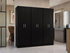 Madesa Kitchen Pantry Set Storage Cabinet 70" L 6 Doors 12 Utility Shelves 9 Adjustable Shelves Wooden Organization Unit Anti Tipping - Black