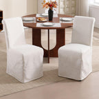 Parsons Dining Chairs Set of 6, Upholstered Slipcovered Dining Room Chairs with Removable Washable Skirt, High Back Kitchen Chairs with Solid Wood Legs, Cream White Linen Fabric