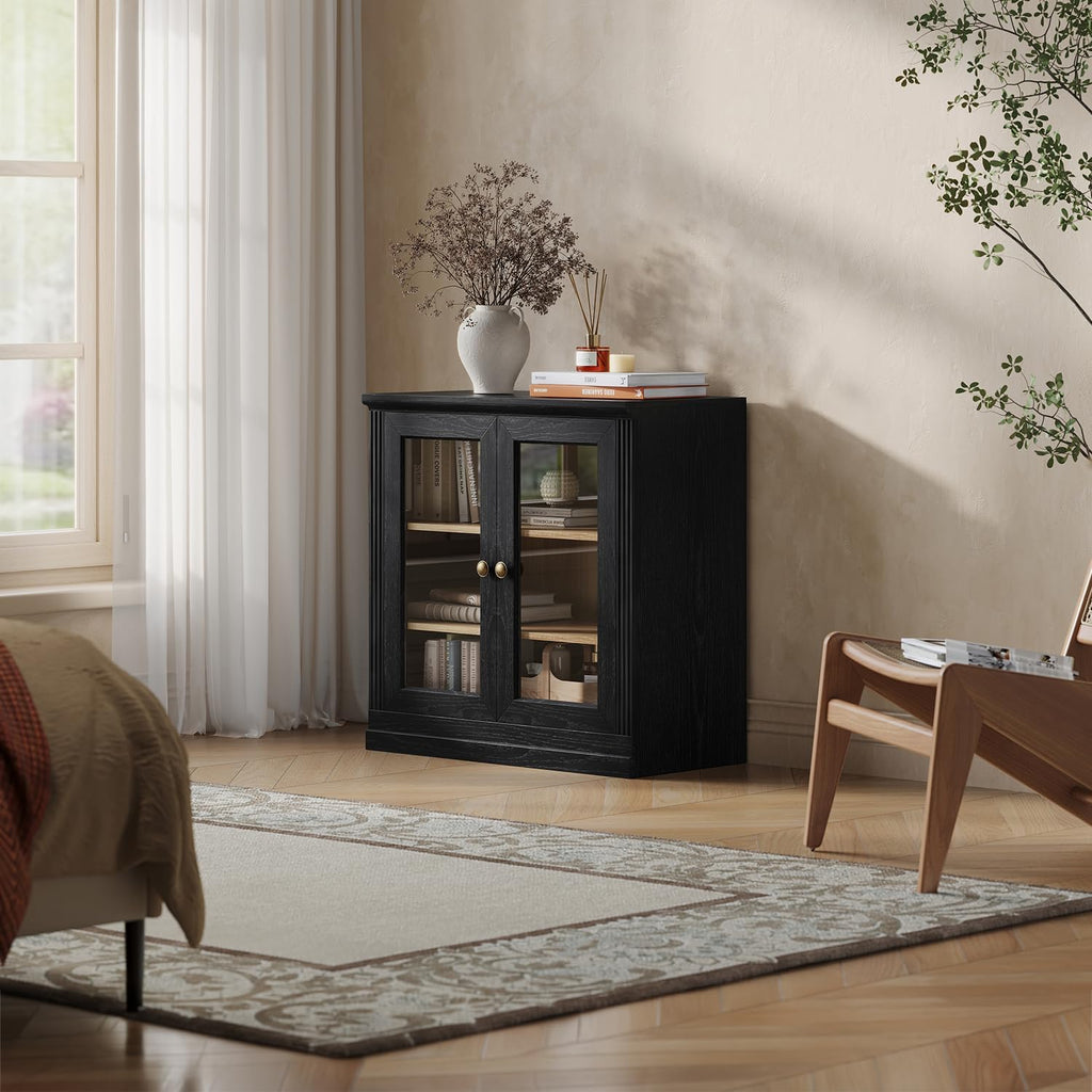 CHIC HOUSE Monos Storage Cabinet with Acrylic Doors & Shelves, 32" Modular Fluted Sideboard Buffet Cabinets, Small Coffee Bar Kitchen Pantry, Modern Media Console Cabinet for Living Room, Black
