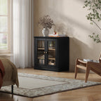 CHIC HOUSE Monos Storage Cabinet with Acrylic Doors & Shelves, 32" Modular Fluted Sideboard Buffet Cabinets, Small Coffee Bar Kitchen Pantry, Modern Media Console Cabinet for Living Room, Black