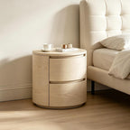 Round End Tables Living Room, End Table with 2 Drawers, Sofa Side Table with Storage, Nightstand for Bedroom, Living Room(White,45cm)