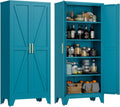 LCAOPC 71" Tall Metal Storage Cabinet with 2 Doors and 4 Adjustable Shelves, 5-Tier Kitchen Pantry Storage Cabinet for Kitchen, Living Room, Dining Room and Office, Blue
