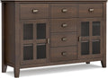 SIMPLIHOME Artisan Buffet - 54 inch Wide Solid Wood 3-Door Sideboard Buffet in Natural Aged Brown, Transitional Storage Cabinet for Dining Room or Kitchen with Adjustable Shelves and Bronze Hardware