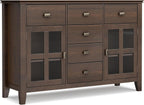 SIMPLIHOME Artisan Buffet - 54 inch Wide Solid Wood 3-Door Sideboard Buffet in Natural Aged Brown, Transitional Storage Cabinet for Dining Room or Kitchen with Adjustable Shelves and Bronze Hardware