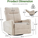 Oversized Swivel Rocking Recliner Chair, Faux Leather Manual Glider Rocker with Side Pockets, 23" Wide Seat Comfy Accent Chair for Nursery, Living Room, Bedroom, RV, Beige