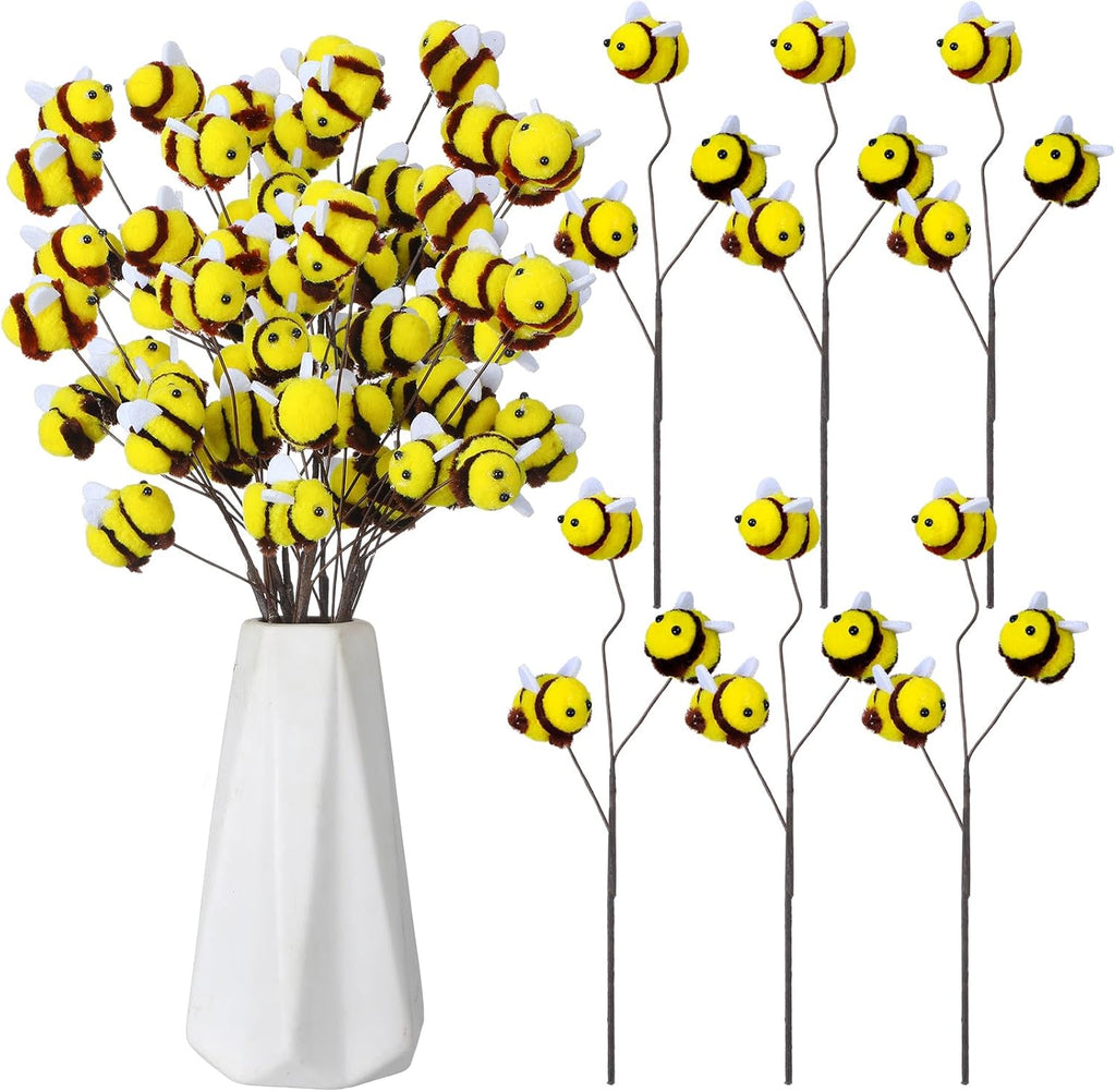 Suncalla 12 Pcs Felt Bee Stems What Will Baby Bees Birthday Party Decor DIY Felt Honeybee Branch Pick for Tree Vase Filler Home Centerpiece Farmhouse Baby Shower Crafts (Bee)