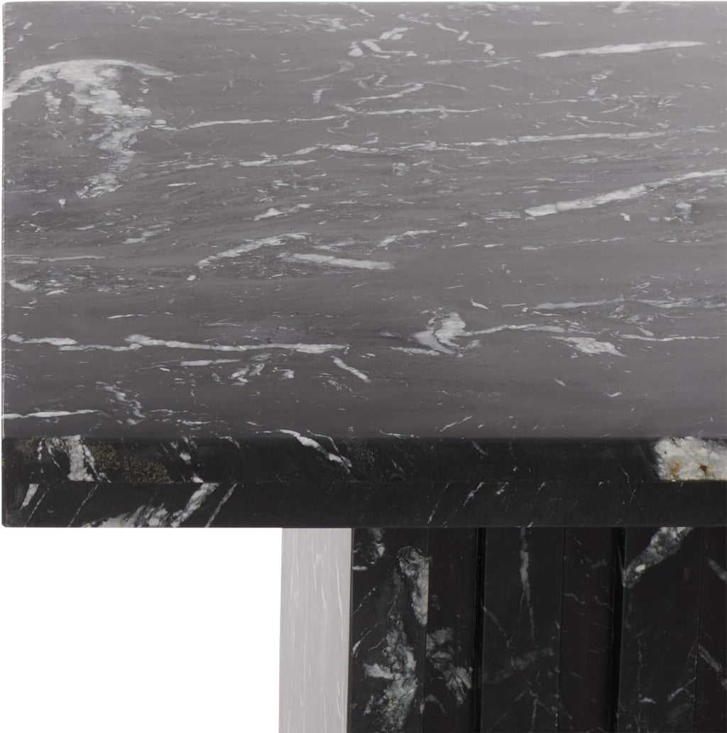SAFAVIEH Couture Collection – Olivia Black Square Travertine Accent Table, Sculptural Pedestal Display Table (SFV9701C)