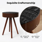 15.7" Round Side Table with Carved Top, Compact Accent Table, Small Drink Tables, Multi-Functional Nightstand, Solid Wood Legs, Countryside Style, Ideal for Living Room, Bedroom, Black and Walnut