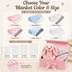 Terwex Personalized Baby Blanket & Plush Bunny Set, Custom Baby Blankets for Girls Boys with Name, Customized 2-in-1 Dot Receiving Swaddle & Rabbit Set, Toddler Infant Gifts for Baby Shower Birthday