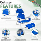 Romswi 3 in 1 Beach Chair with Face Hole, Reclining Sun Tanning Lounge Chair with Foot Rest, Cooler Bag & Cup Holder for Outdoor,Royal Blue